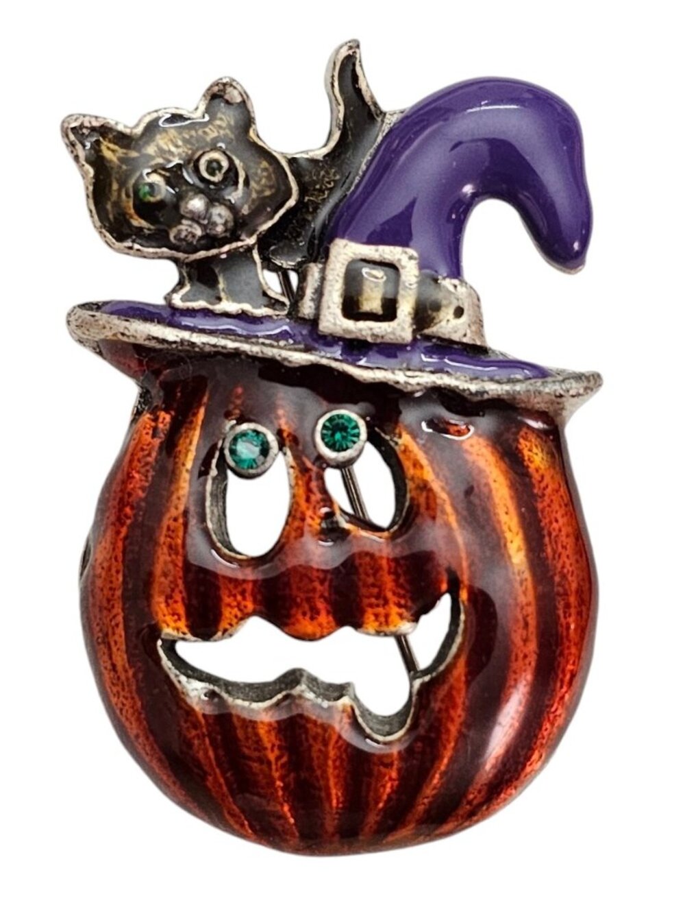 Pumpkin In Witch Hat Brooch, Black Cat L429